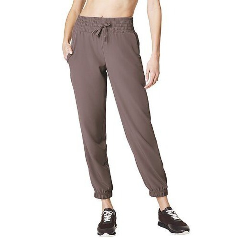SPANX On The Move Jogger in Smoke Taupe Brown Performance Pants UPF 50 Size L